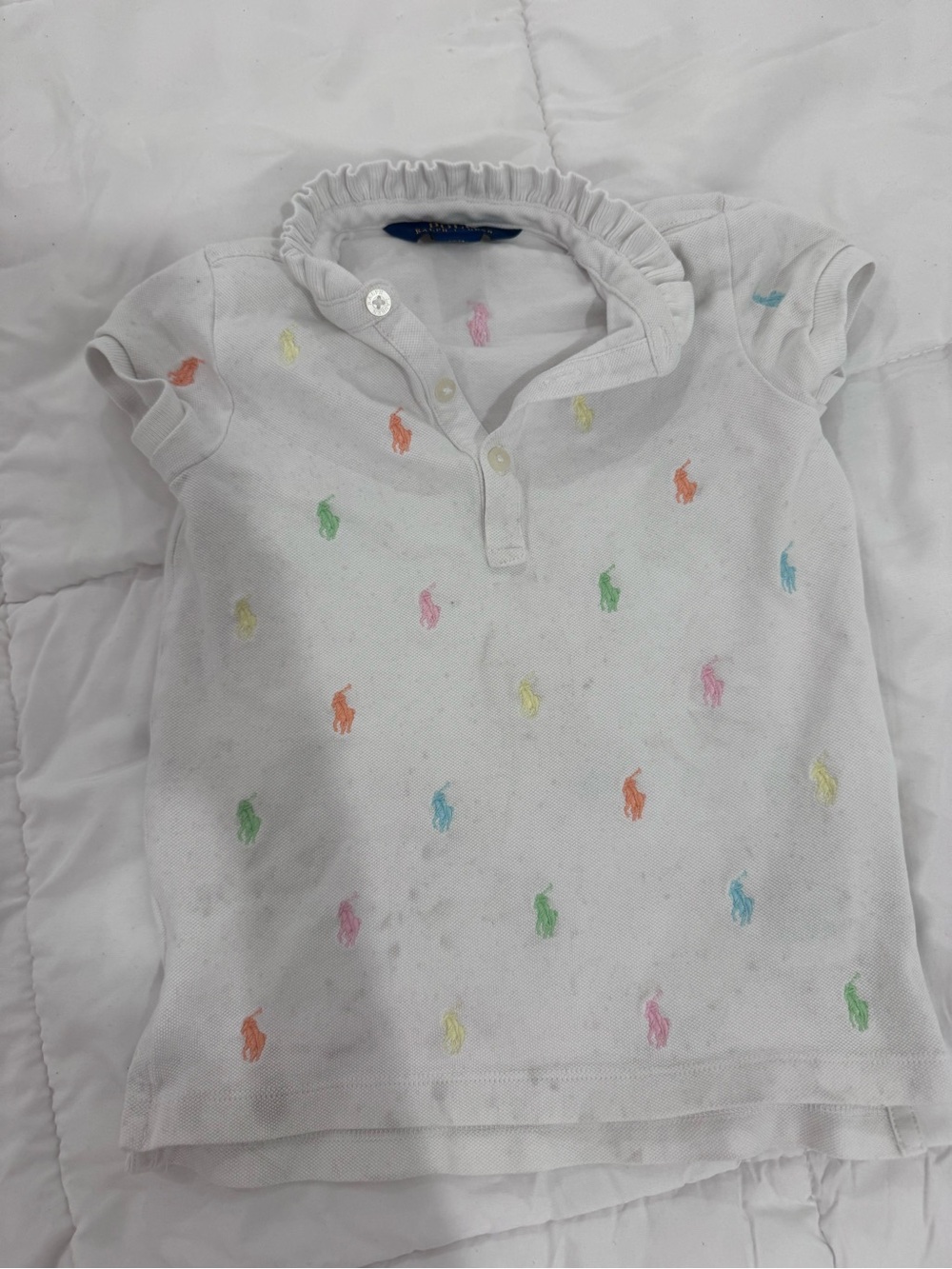 Polo by Ralph Lauren White Girls' Polo with Pastel Pony Embroidery